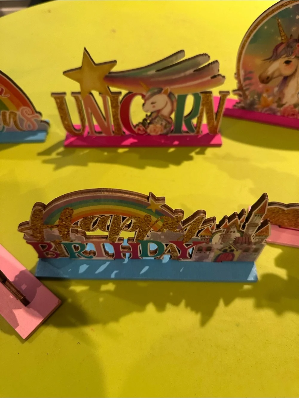 Unicorn Rainbow 'Happy Birthday' Table Decor - Pink & Blue